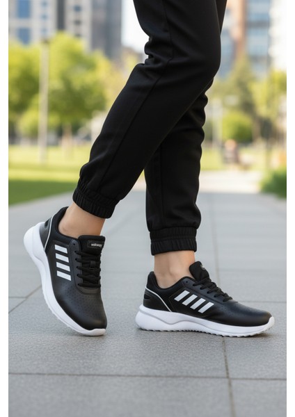 Siyah Beyaz Bağcıklı Hafif Esnek Unisex Spor Ayakkabı Nereus G modelleri