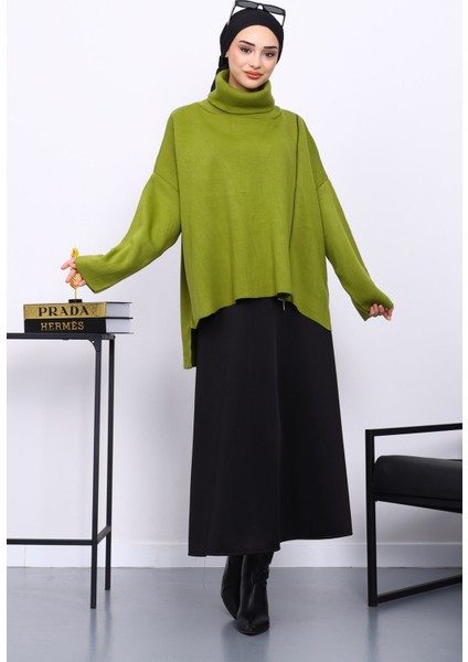 Yeşil Balıkçı Yaka Fermuarlı Triko Kazak fiyatları