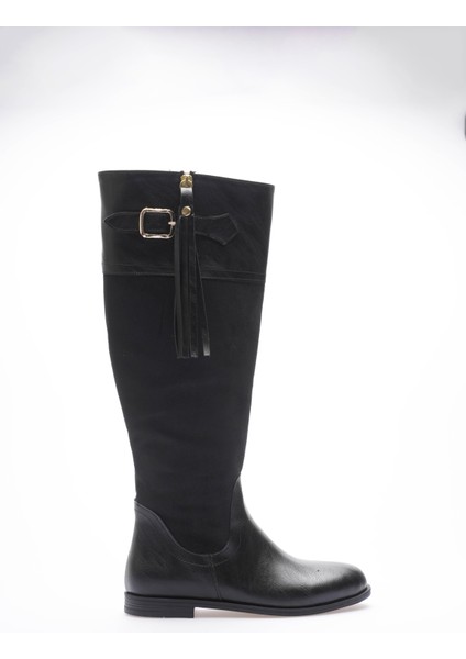 Kadın Deri Çizme Püsküllü Tokalı Fermuarlı Siyah Santana fiyatları