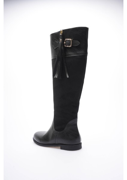 Kadın Deri Çizme Püsküllü Tokalı Fermuarlı Siyah Santana fırsatları