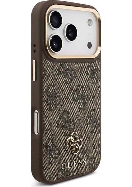 iPhone 17 Pro Guess Lisanslı 4g Yazı Logolu Kılıf&ekran&lens Koruyucu 3in1 Aksesuar Seti Kahverengi