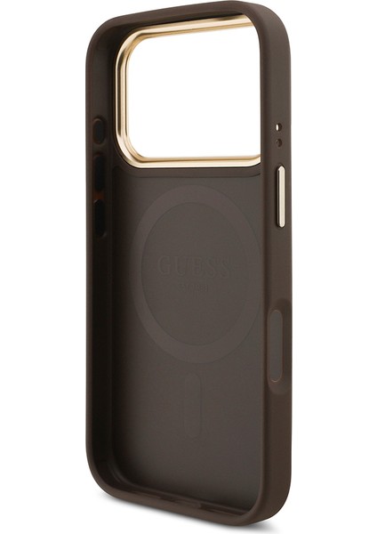 iPhone 17 Pro Guess Lisanslı 4g Yazı Logolu Kılıf&ekran&lens Koruyucu 3in1 Aksesuar Seti Kahverengi