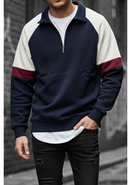 Wesst Üç Iplik Şardonlu Yarım Fermuarlı Yaka Erkek Sweatshirt