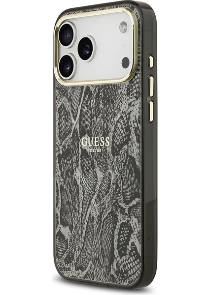 iPhone 17 Pro Max Uyumlu Kılıf Guess Lisanslı M-Safe Özellikli Yazı Logolu Python Desen Kapak Siyah fiyatları