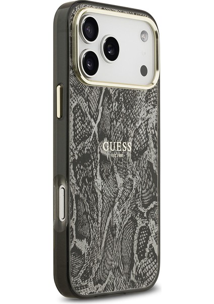 iPhone 17 Pro Max Uyumlu Kılıf Guess Lisanslı M-Safe Özellikli Yazı Logolu Python Desen Kapak Siyah fırsatları