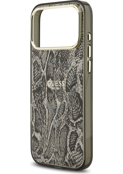 iPhone 17 Pro Max Uyumlu Kılıf Guess Lisanslı M-Safe Özellikli Yazı Logolu Python Desen Kapak Siyah
