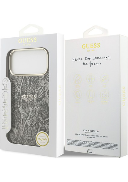 iPhone 17 Pro Max Uyumlu Kılıf Guess Lisanslı M-Safe Özellikli Yazı Logolu Python Desen Kapak Siyah