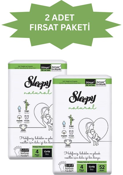 Natural Bebek Bezi 4 Numara (7-11 Kg) 2X52 Adet (Toplam 104 Adet)