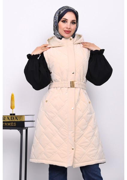 Krem Kapşonlu Kemerli Şişme Yelek fiyatları