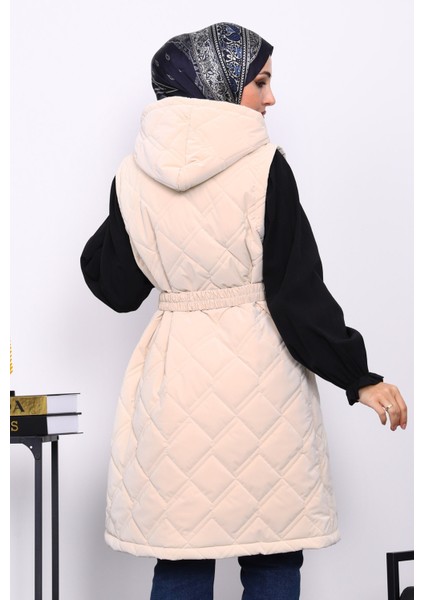 Krem Kapşonlu Kemerli Şişme Yelek fırsatları