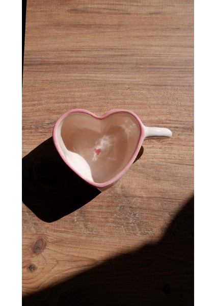 El Yapımı Seramik Kalpli Pembe Kupa, Seramik Pinterest Kupası, Seramik Kalpli Bardak