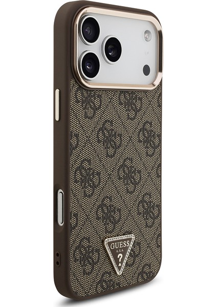 iPhone 17 Pro Max Uyumlu Kılıf Guess Lisanslı M-Safeli Taşlı Üçgen Logo 4g Desenli Kapak Kahverengi fırsatları