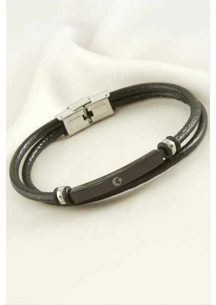 Ay Yıldız Deri Çelik Bileklik