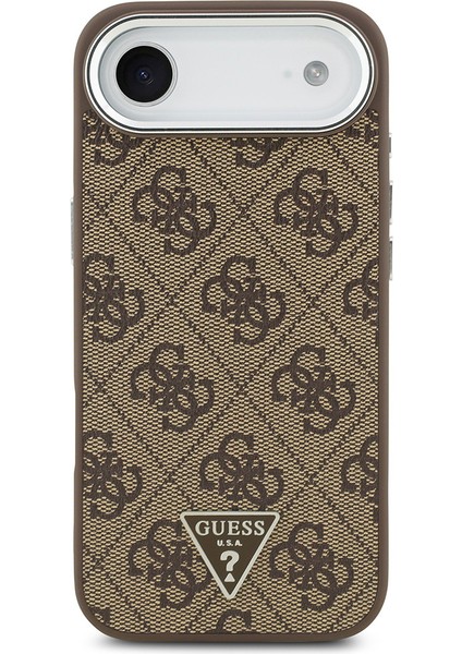 iPhone 17 Air Kılıf Guess Lisanslı M-Safeli Gümüş Kamera Çerçeveli Üçgen Logo 4g Desenli Kahverengi modelleri