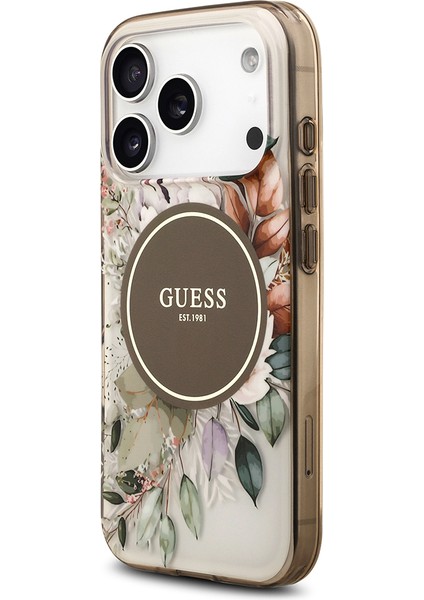iPhone 17 Pro Uyumlu Kılıf Guess Lisanslı M-Safe Şarj Özellikli Flower Tonal Circle Kapak Kahverengi fiyatları