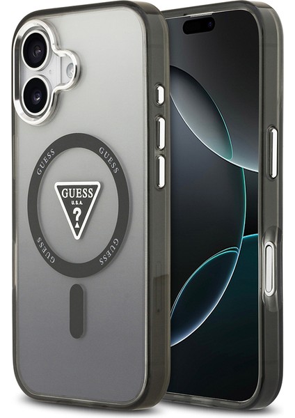 iPhone 17 Uyumlu Kılıf Guess Lisanslı M-Safeli Iml Baskılı Üçgen Logolu Metal Kamera Çerçeveli Siyah