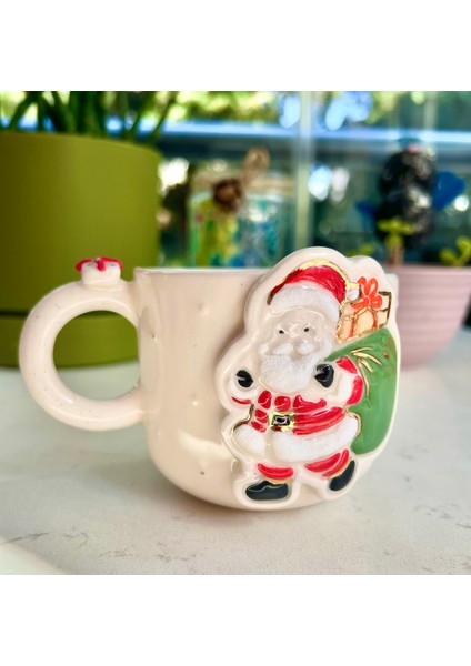 El Yapımı Seramik Gerçek 24K Altın Dekorlu Noel Baba Kupa fırsatları
