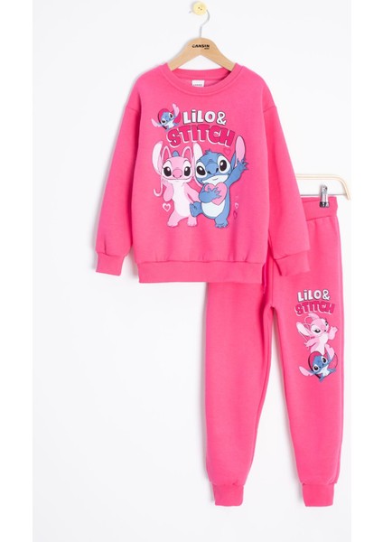 Fuşya Sevimli Simli Karakter Baskı Şardonlu Kız Çocuk Eşofman Takım 23297