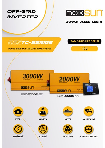 n 12 Volt 3000 Watt 3 Kw Ups Tam Sinüs Inverter Invertör - Karavan Için Uzaktan Ekranlı