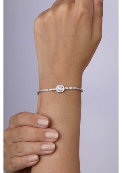 Baget Taşlı Rodyum Kaplama 925 Ayar Gümüş Bileklik fiyatları