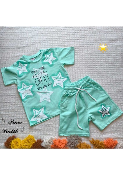 Kız Çocuk Şortlu Takım Yıldızlı Somon, Yeşil, Lila fırsatları