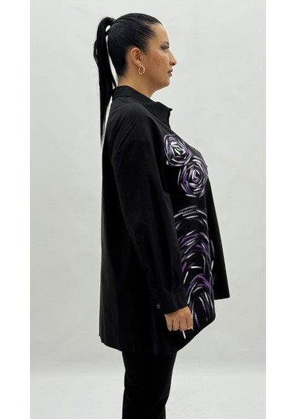 Büyük Beden Pamuklu Düğmeli Uzun Kol Oversize Kadın Gömlek modelleri