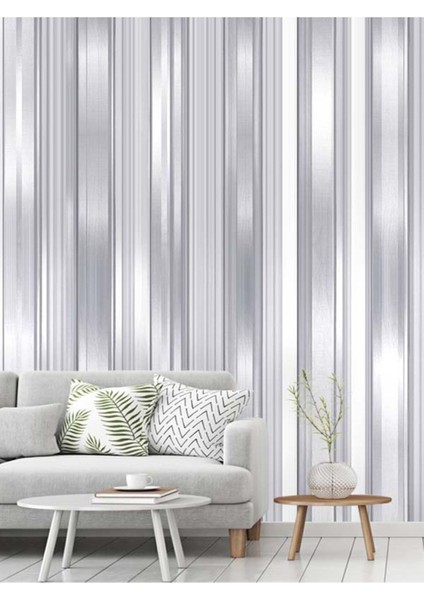 Gri Çizgili Desenli Isı ve Ses Yalıtımlı Sağlıklı Tekstil Duvar Kağıdı