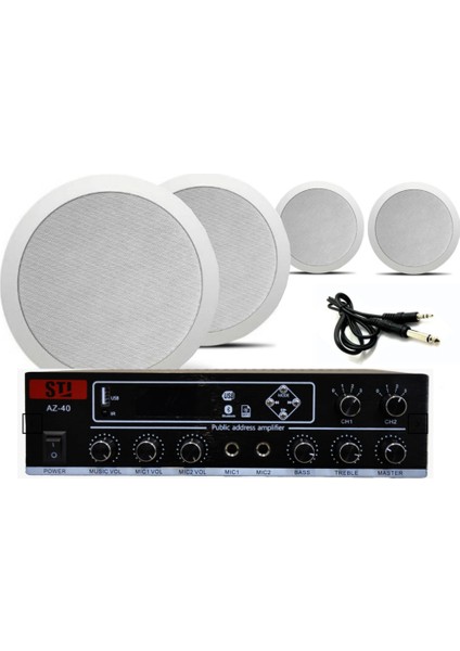 4’lü Hoparlörlü Mağaza Ses Sistemi | Güçlü Amfi ve Temiz Ses Performansı Seti