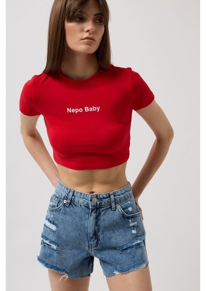 Nepo Baskılı Crop T-Shirt