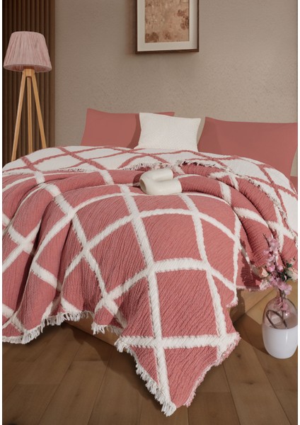 Çift Taraflı, Baklava Desenli, 5 Katlı, Dolgulu Müslin Battaniye, Yorgan, 220 x 240 cm fiyatları