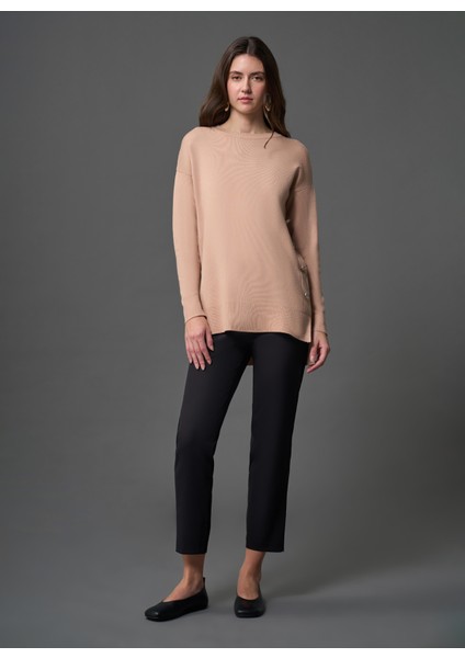 Bisiklet Yaka Düz Camel Kadın Tunik M1MZ1030240013