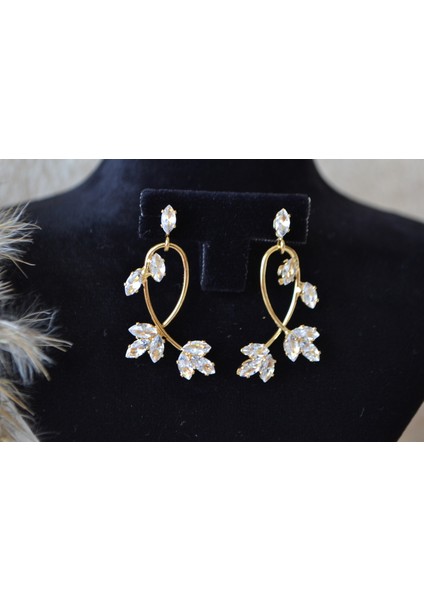 Çelik Zirkon Taşlı Zarif Uzun Gold Kadın Küpe