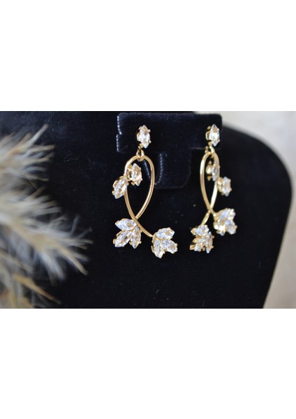 Çelik Zirkon Taşlı Zarif Uzun Gold Kadın Küpe fırsatları