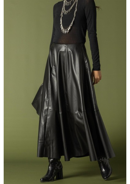 Parçalı Kloş Deri Etek Siyah 7065 fiyatları
