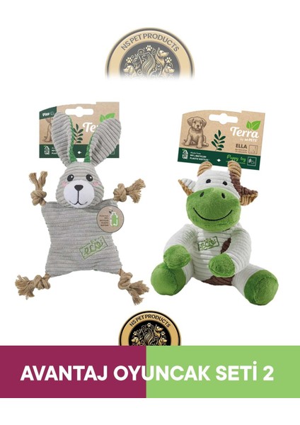 Terra Eco Ella Puppy (Inek)-Lulu Puppy (Tavşan) Köpek Oyuncağı 2'li Set