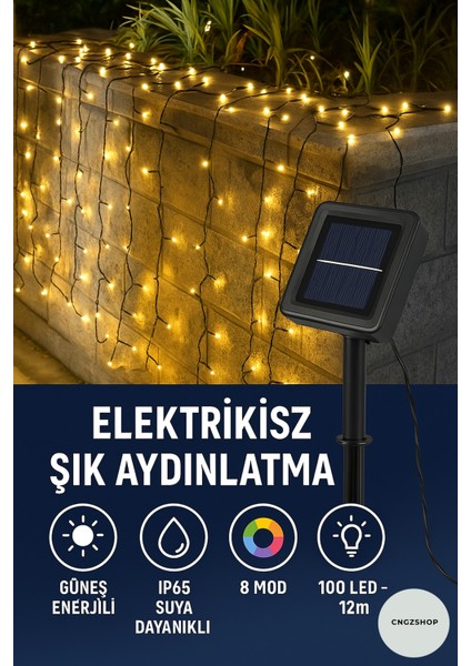 100 LED – 12 Metre Güneş Enerjili Solar Bahçe Aydınlatması | 8 Modlu, Su Geçirmez, Dekoratif Dış Mek
