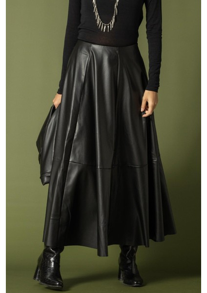 Parçalı Kloş Deri Etek Siyah 7065 fırsatları