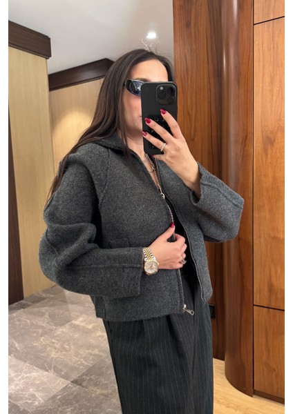 Fermuarlı Yeni Sezon Triko Hırka- Gri modelleri