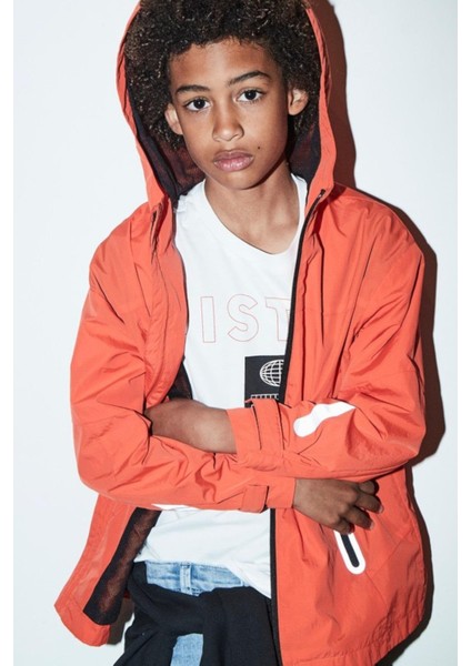 Erkek Çocuk 10-16 Yaş Kapüşonlu Mevsimlik Mont 6493 Turuncu