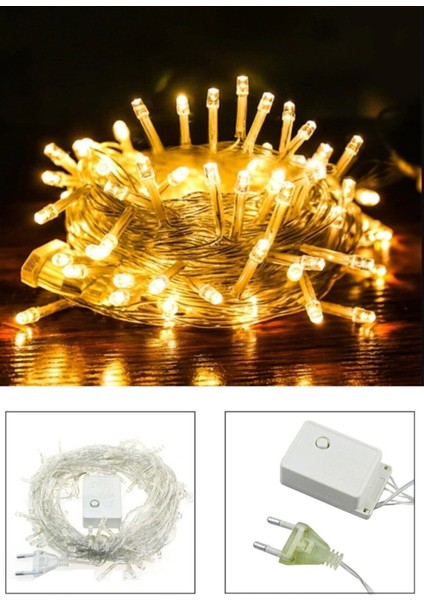 10 Metre 100 Ledli 8 Fonksiyonlu Sarı Renk Yılbaşı Dekor Lambası