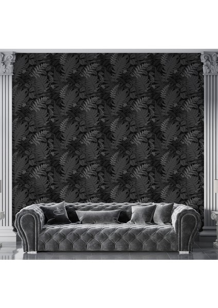 Siyah Tropik Yapraklar 3 Boyutlu Isı ve Ses Yalıtımlı Duvar Kağıdı