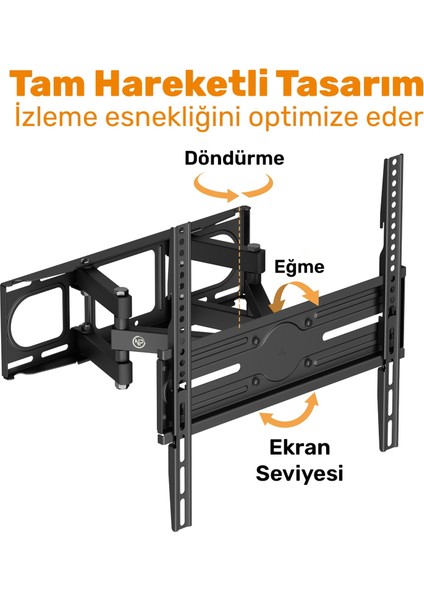 STD85446 32"-75" Curved Tv Uyumlu Tam Hareketli Dönebilen Vesa Tv Duvar Askı Aparatı modelleri