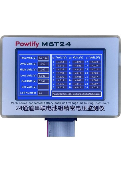 Powtify M6T24 24S Kanallı Yüksek Hassasiyetli Lityum Batarya Gerçek Zamanlı Voltaj Analizörü
