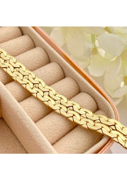 Midyat Bileklik Yöresel Ezme Zincir Bileklik Kararmaz Xuping 14 Ayar Gold 18CM