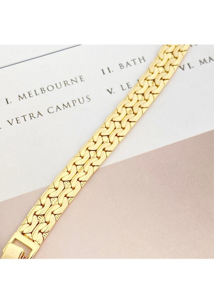 Midyat Bileklik Yöresel Ezme Zincir Bileklik Kararmaz Xuping 14 Ayar Gold 18CM