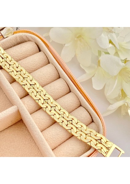 Midyat Bileklik Yöresel Ezme Zincir Bileklik Kararmaz Xuping 14 Ayar Gold 18CM