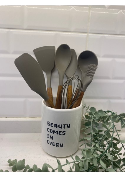 Ahşap Saplı Silikon Servis Seti Seramik Kaşıklık fiyatları