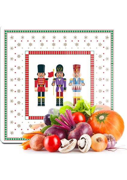 Cam Kesme Tahtası ve Sunumluk Kare Yılbaşı Fındıkkıran Desenli 30X30 cm