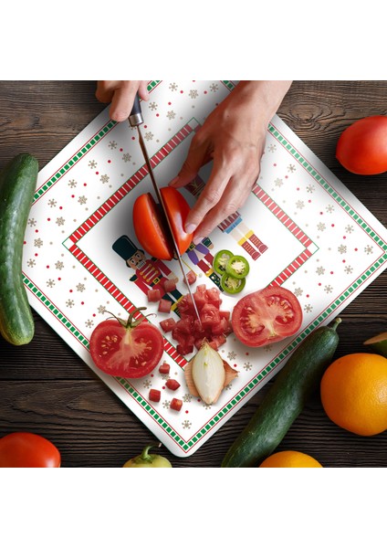 Cam Kesme Tahtası ve Sunumluk Kare Yılbaşı Fındıkkıran Desenli 30X30 cm fırsatları