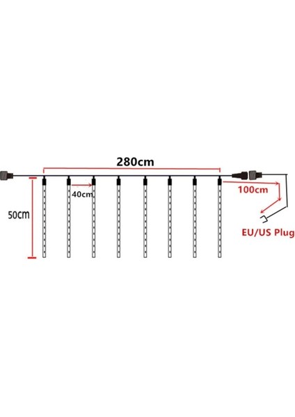 Güneş Enerjili Solar Meteor Kayan LED 8 Tüp Ağaç Bahçe Aydınlatma Rgb